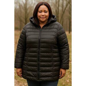 Ava & Viv size 2X Women's Black Hooded Puffer Jacket Plus Excellent condition